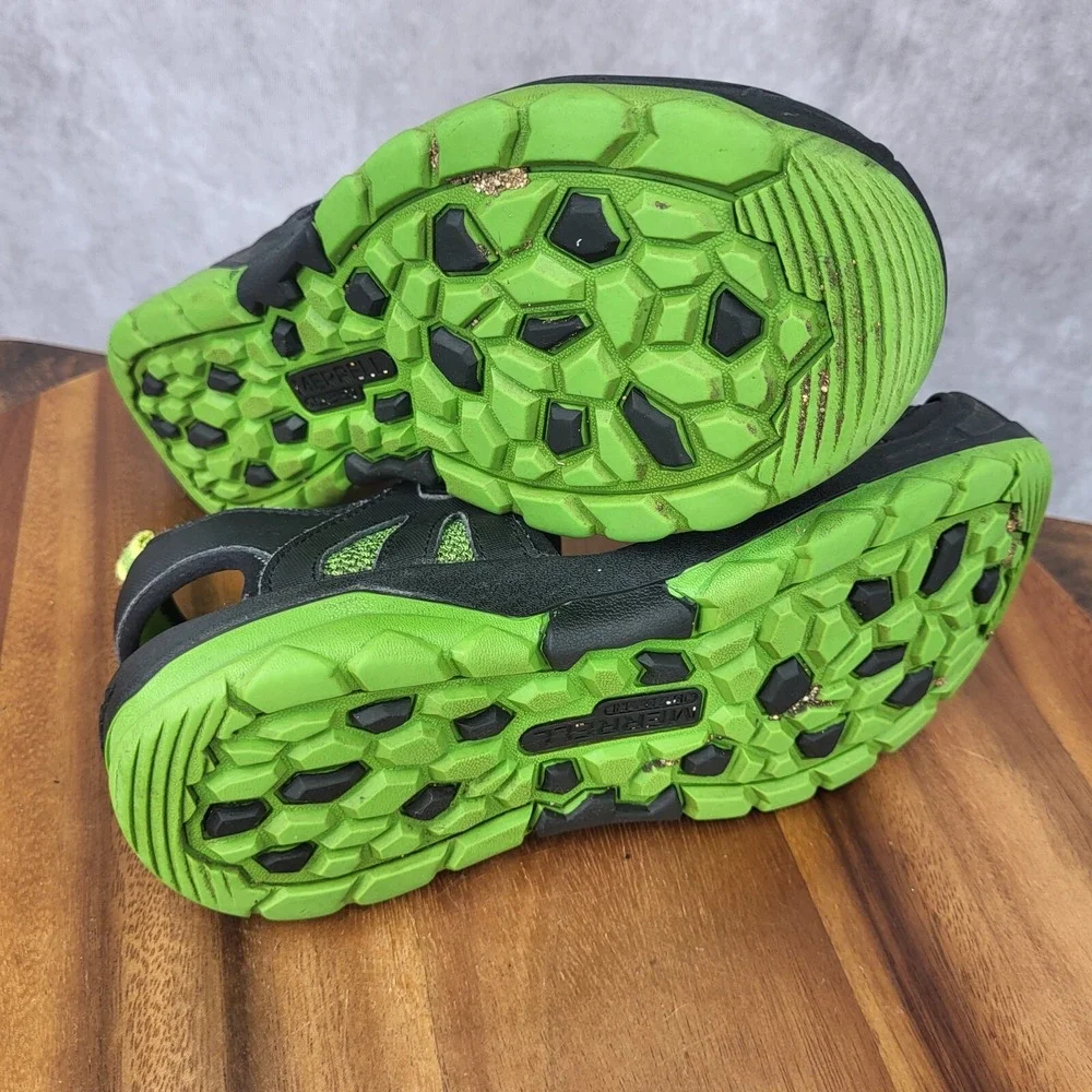 Merell Hydro Rapid Shoes Boys 4 M Black Green Leather Water Hiking Sport Sandals